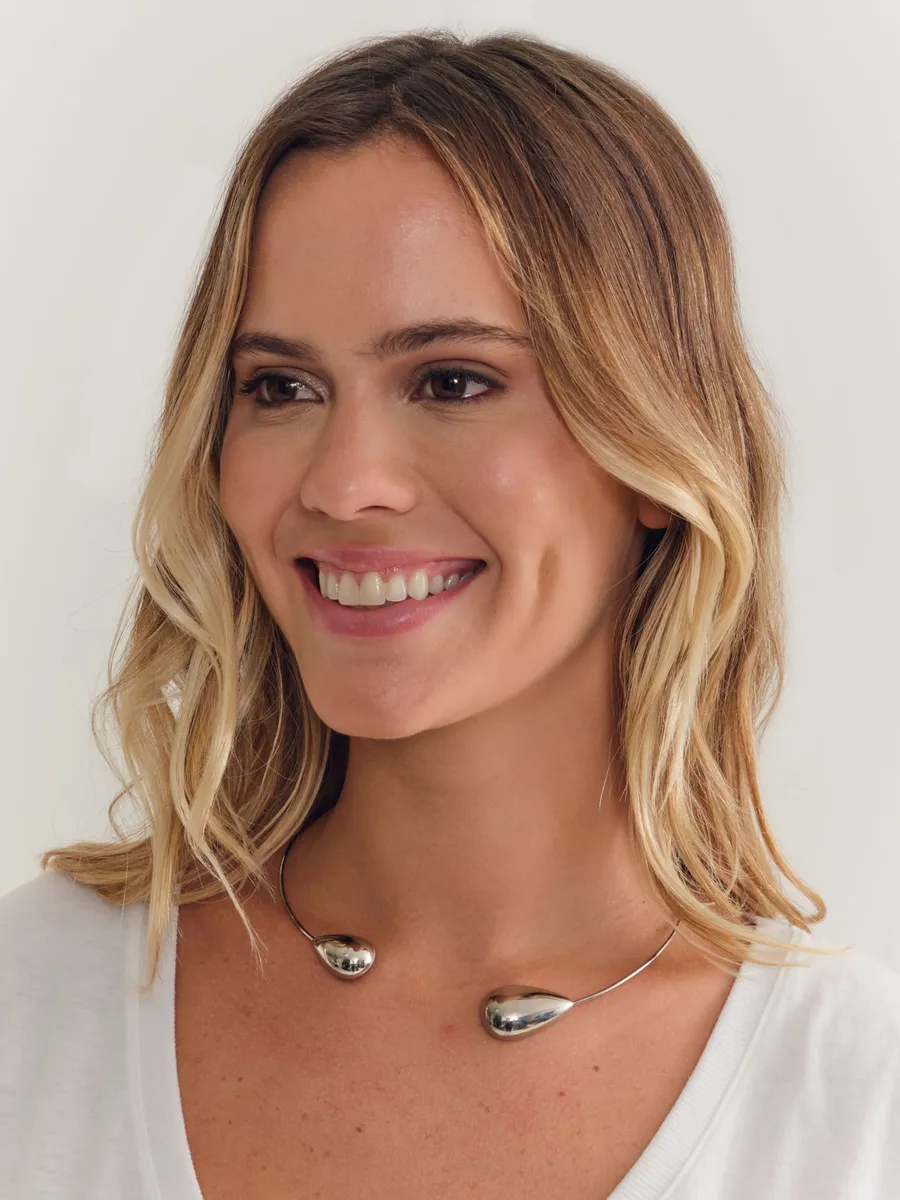 Zinzane, Colar Choker Gota Dupla - Niquel