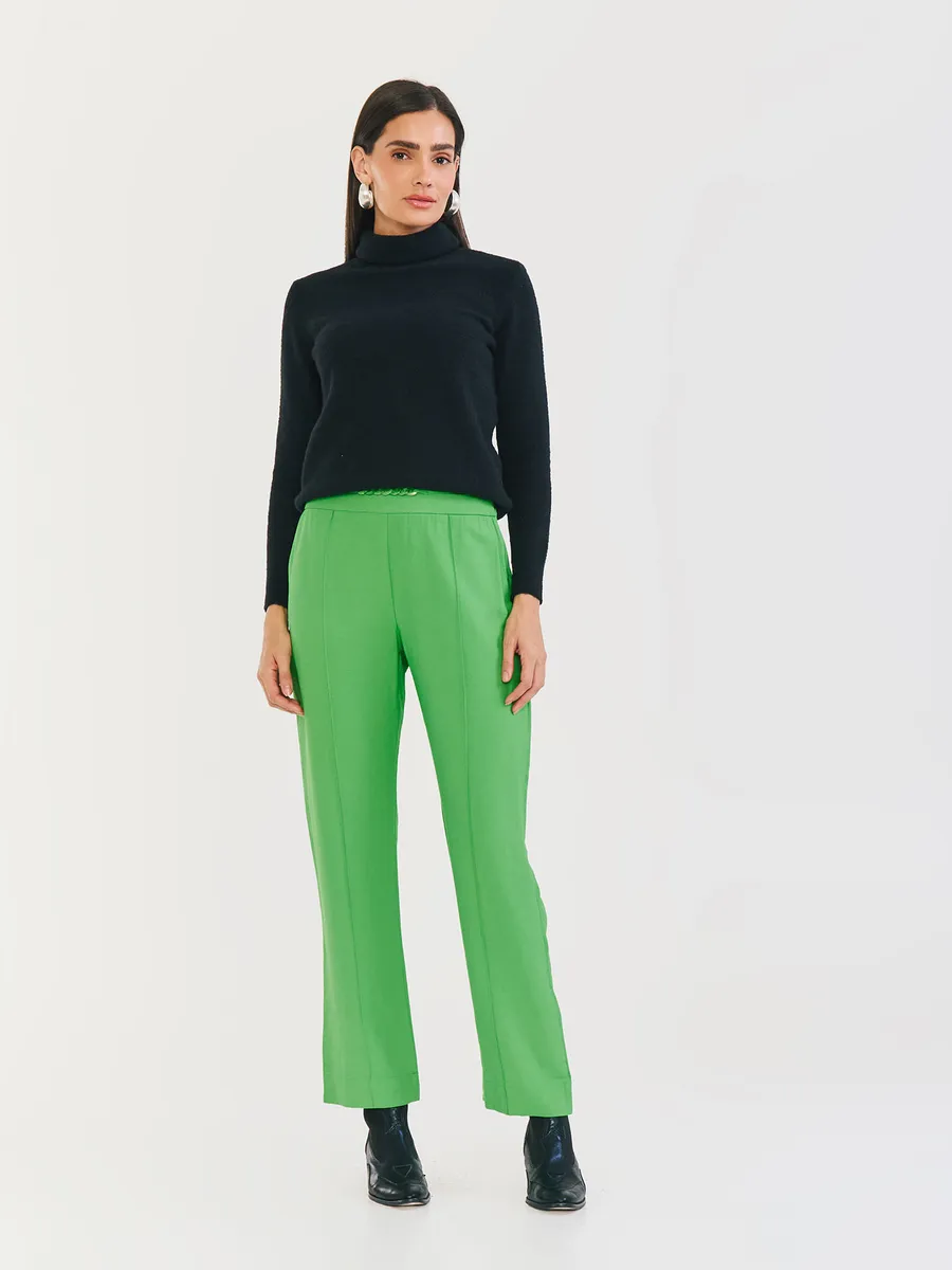 Zinzane, Calça Reta Com Detalhe No Cós - Verde Bandeira