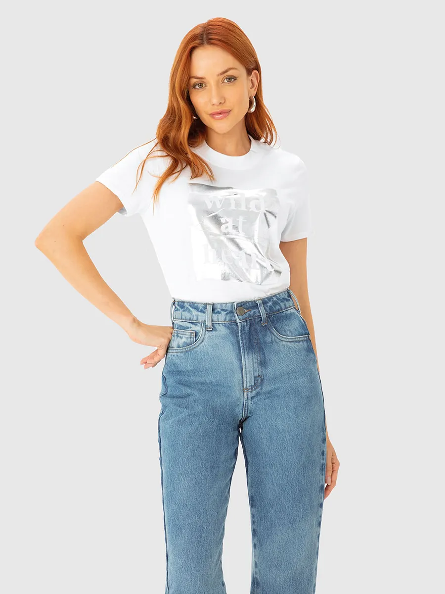 Enfim, T-Shirt Feminina Slim Wild At Heart Estampa Foil Em Algodão - ENFIM