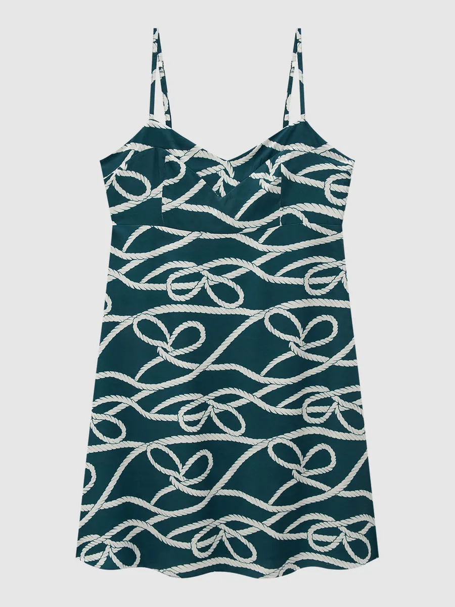 Enfim, Vestido Feminino Evasê Estampa Navy Em Viscose - ENFIM