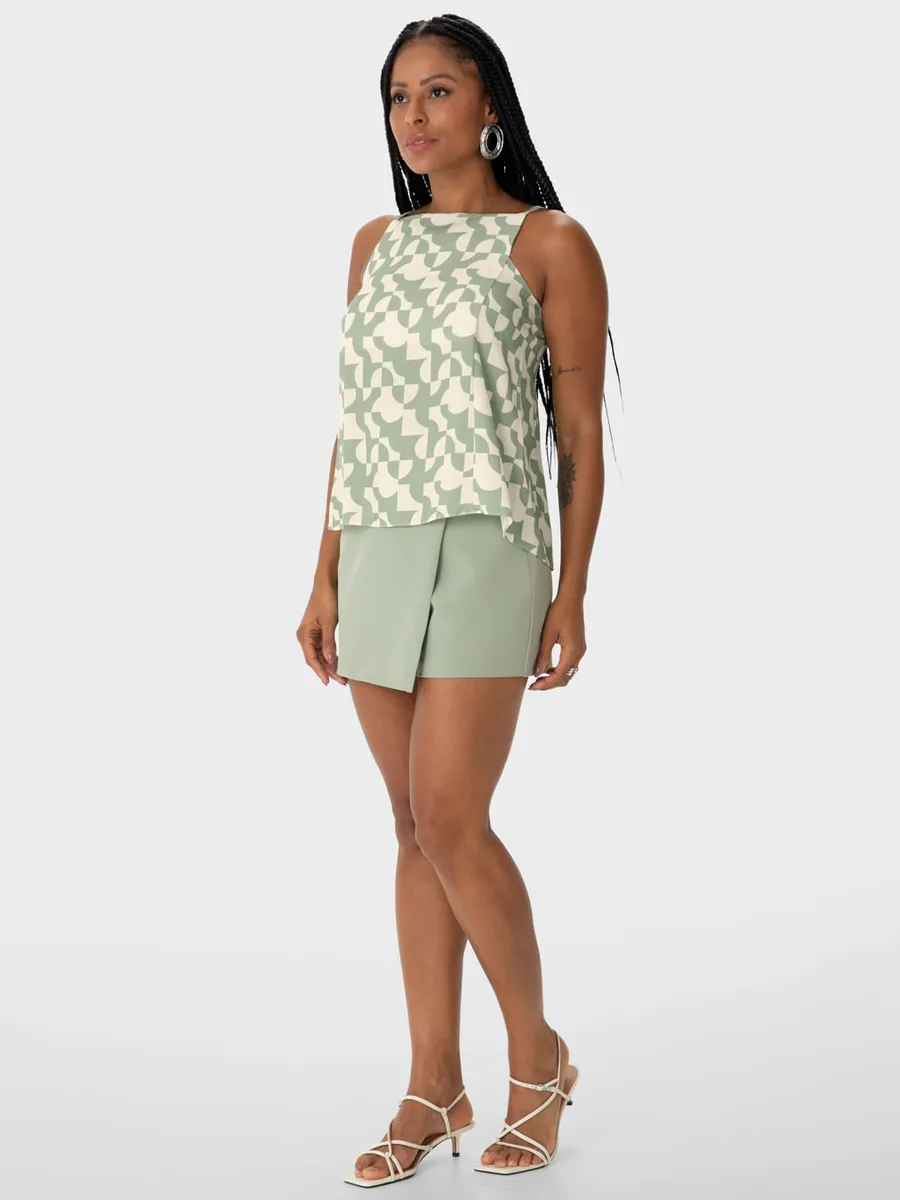 Enfim, Blusa Ampla Feminina Estampa Geométrica Decote Reto Em Viscose - ENFIM