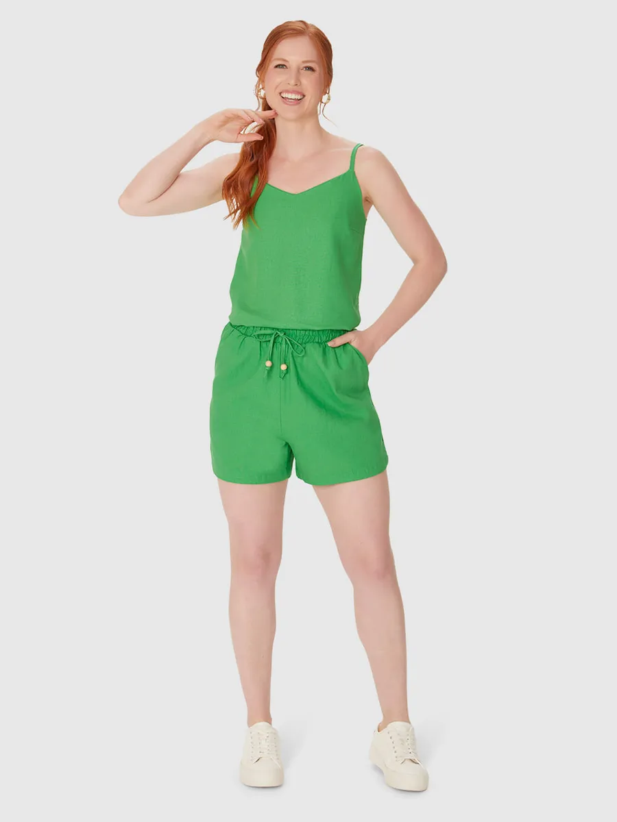 Malwee, Shorts Clochard Feminino Cordão Frontal Em Viscolinho