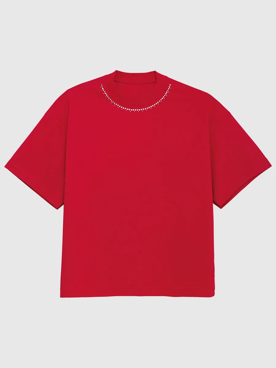 Enfim, Camiseta Ampla Feminina Aplique Termocolante Strass Em Algodão - ENFIM