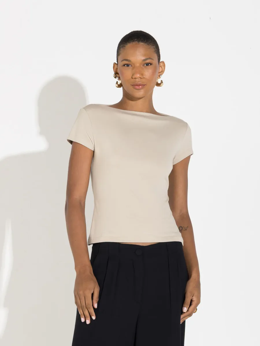 Basico.Com, Camiseta Cotton Pima Decote Reto Feminina
