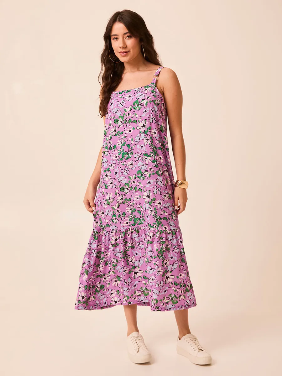 Malwee, Vestido Midi Feminino Amplo Estampa Floral Decote V Em Viscose