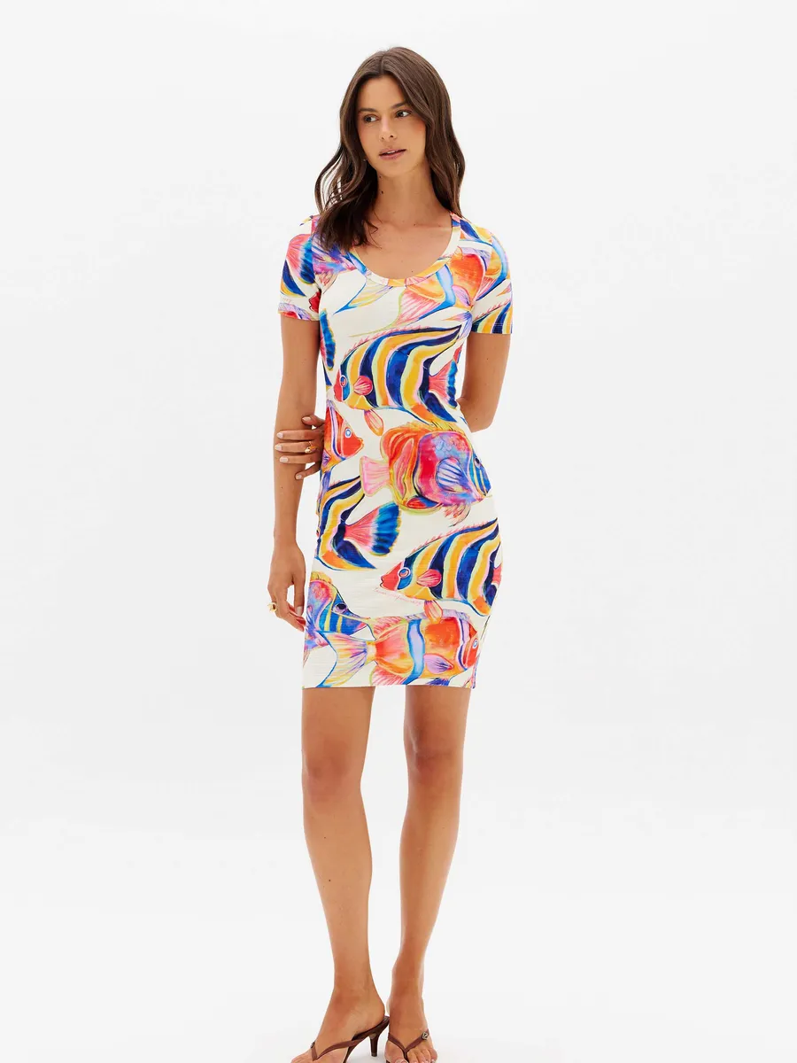 Sport Easy, Vestido Curto Com Decote U Estampado