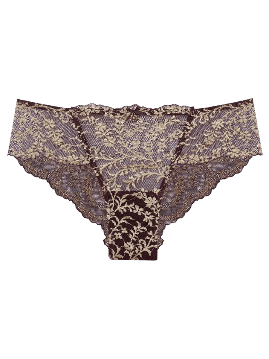 Loungerie, Calcinha Boyshort Renda Champagne Vinho Winetasting
