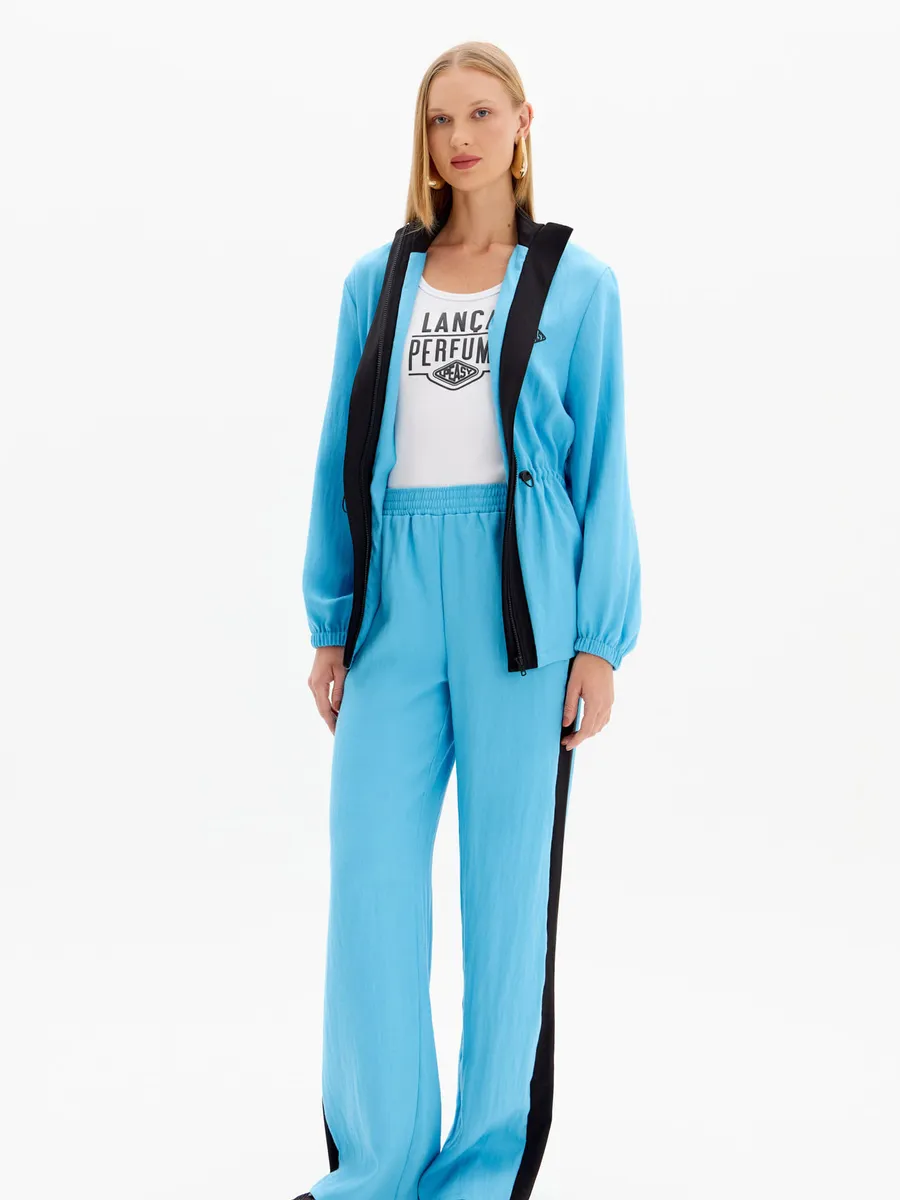 Sport Easy, Calça Reta Bicolor Cintura Alta