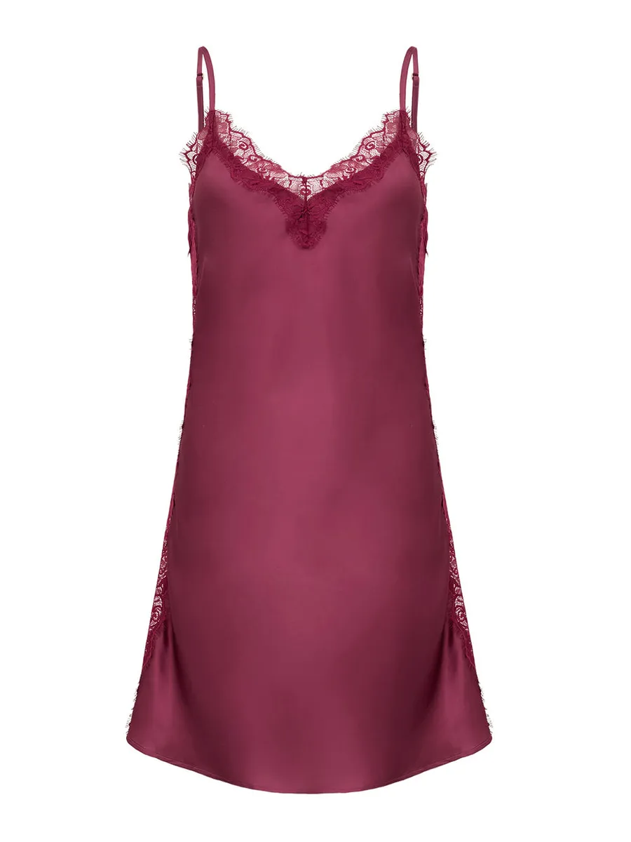 Loungerie, Camisola Curta Sem Manga Cetim Renda Angelina Rosa Raspberry