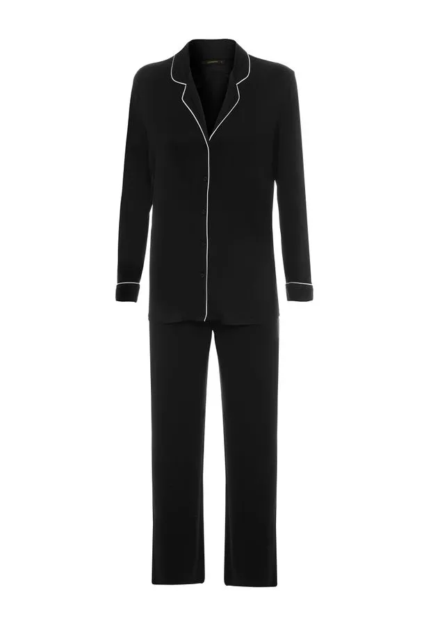 Loungerie, Pijama Longo Manga Longa Visco Classic Preto