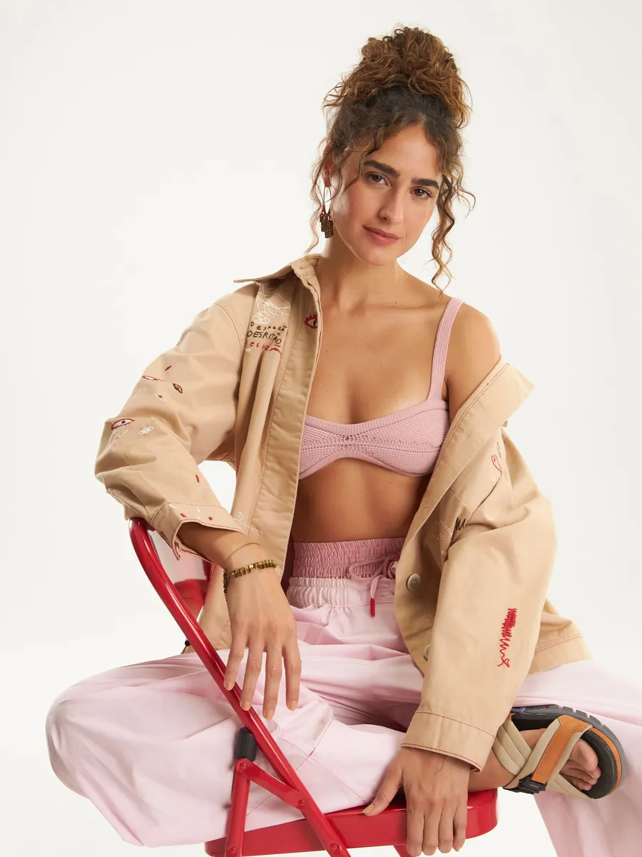 Cantão, Top cropped tricô alças rosa