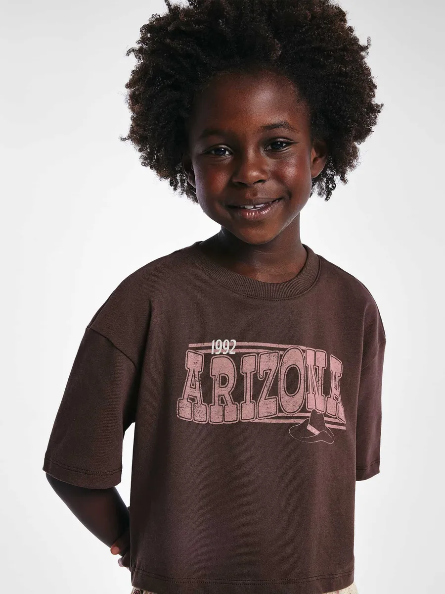 Hering Kids, Blusa Infantil Menina Box Oversized Super Cotton - Marrom
