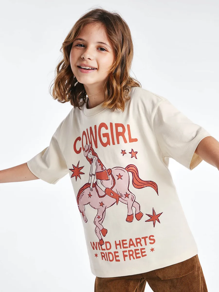Hering Kids, Blusa Infantil Menina Oversized Super Cotton - Creme