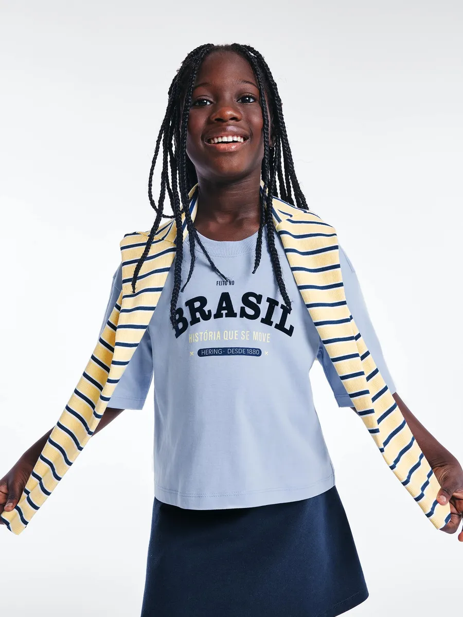 Hering Kids, Blusa Infantil Menina Box Estampada - Azul