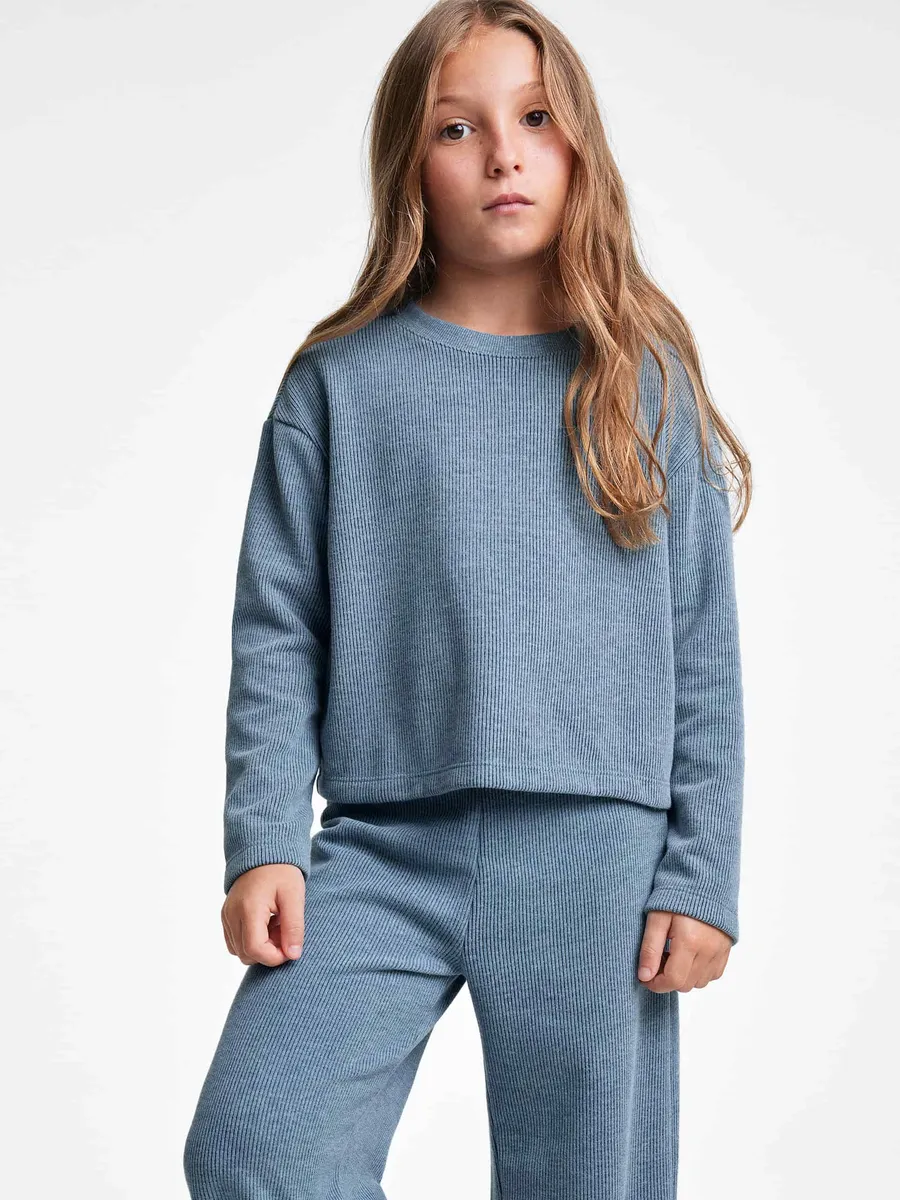 Hering Kids, Blusa Infantil Menina Manga Longa Em Veludo Estonado - Azul