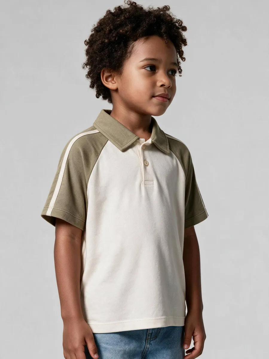 Hering Kids, Polo Infantil Menino Manga Raglan Contrastante - Off white