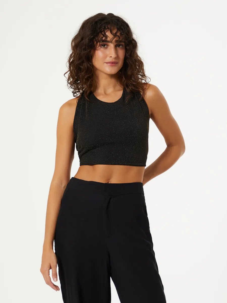 Zinzane, Blusa Cropped em Malha Multi Amarraçoes - Preto Com Dourado