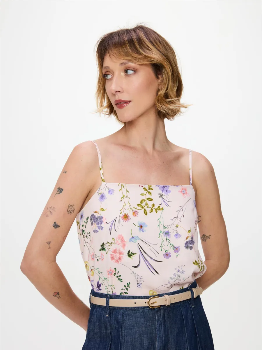 Damyller, Blusa Estampa Floral Rosa com Alças