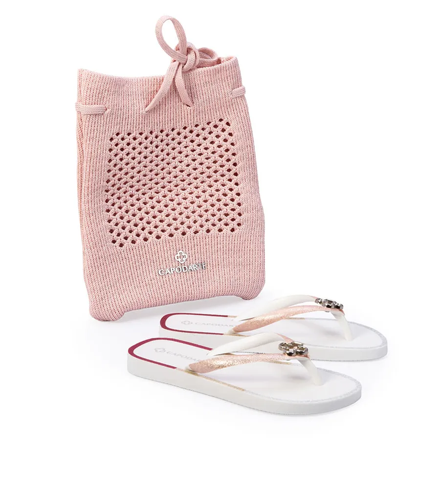 Capodarte, Kit Chinelo De Dedo Infantil Rosa Peônia + Bolsa Knit