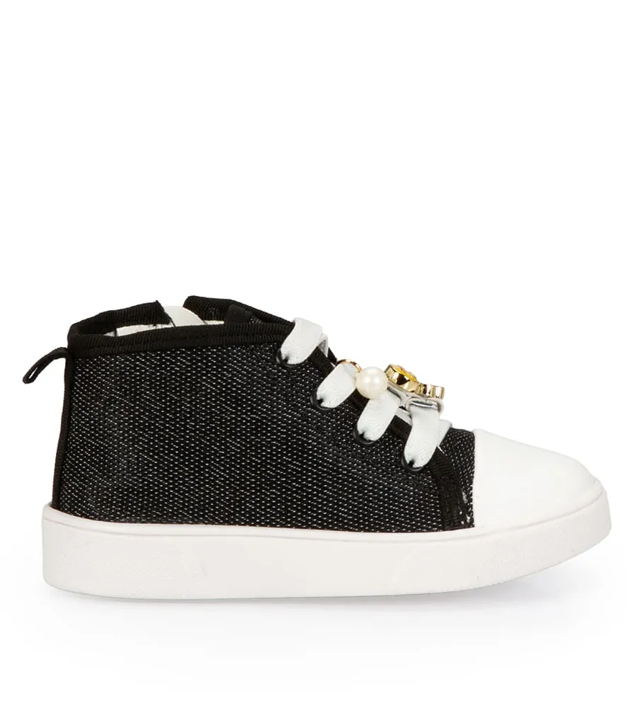 Capodarte, Tênis Bebê Cano Alto Preto E Branco Amarração