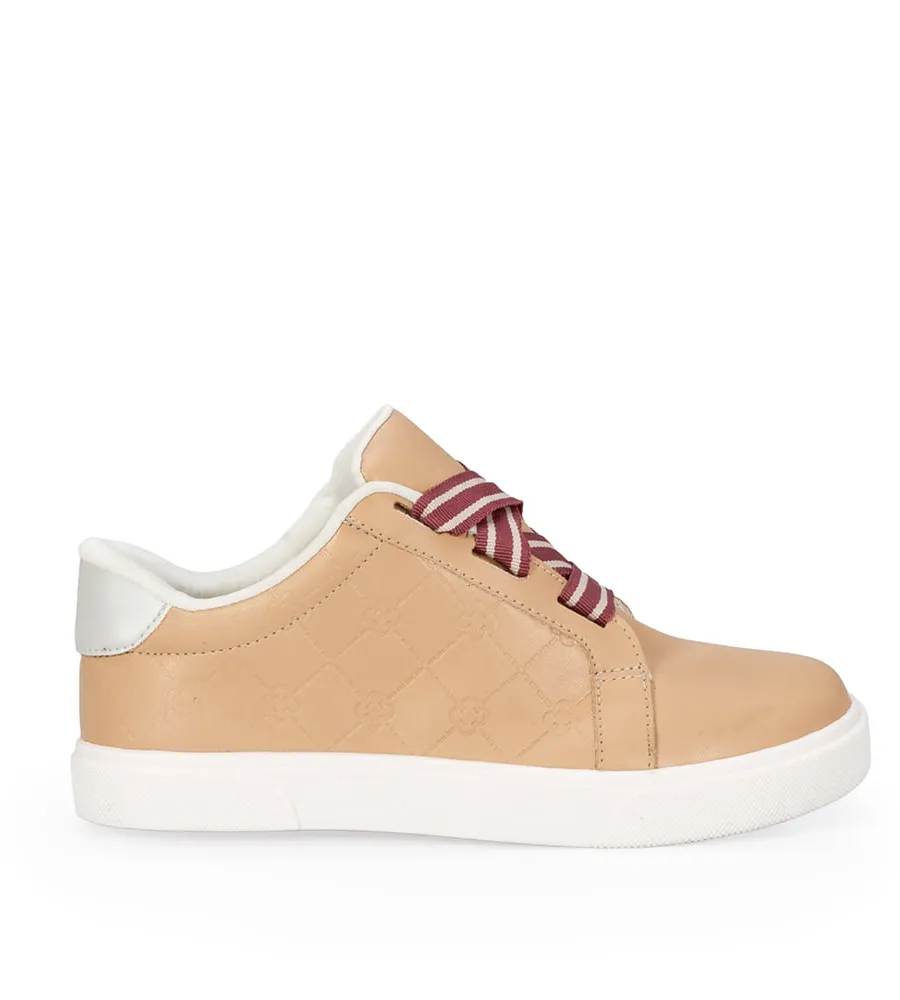 Capodarte, Tênis Infantil Monograma Amarração Nude Seda