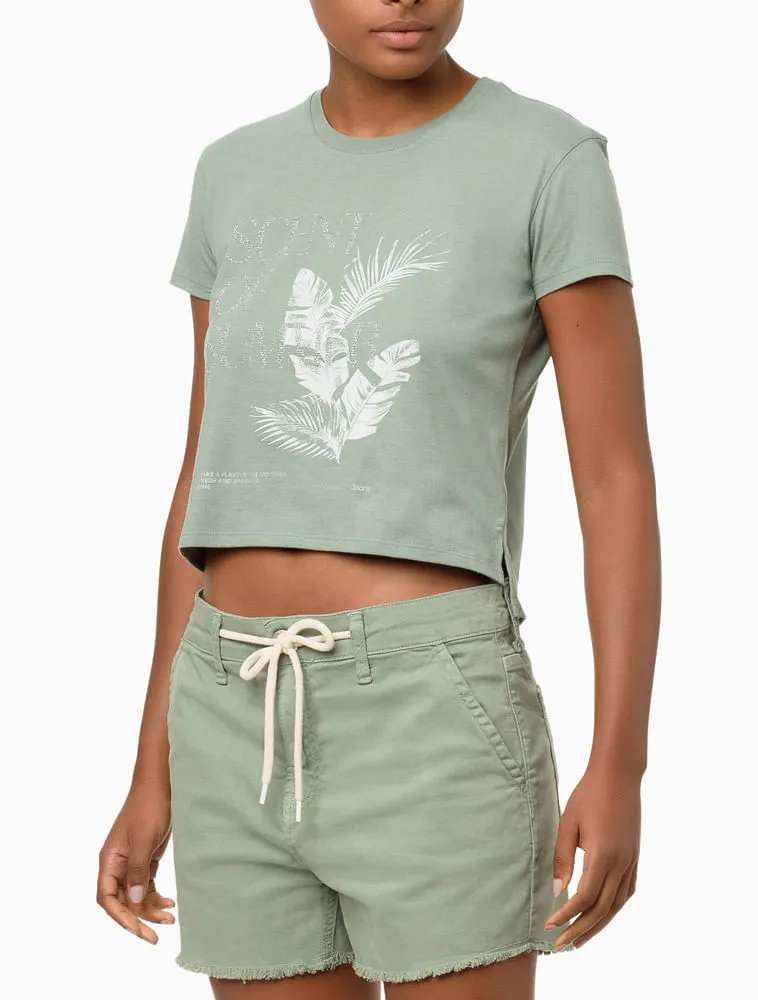 Calvin Klein Jeans, Camiseta Feminina Logo Relevo Pino Glitte - Verde
