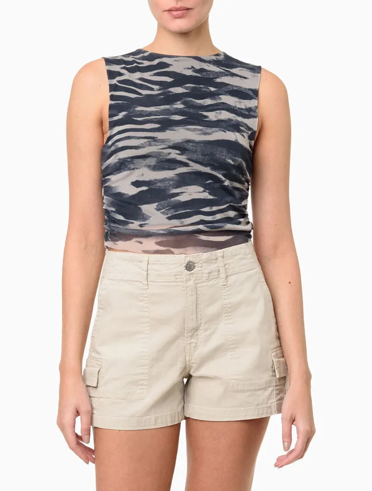 Calvin Klein Jeans, Blusa Feminina Tule Estampado - Marinho