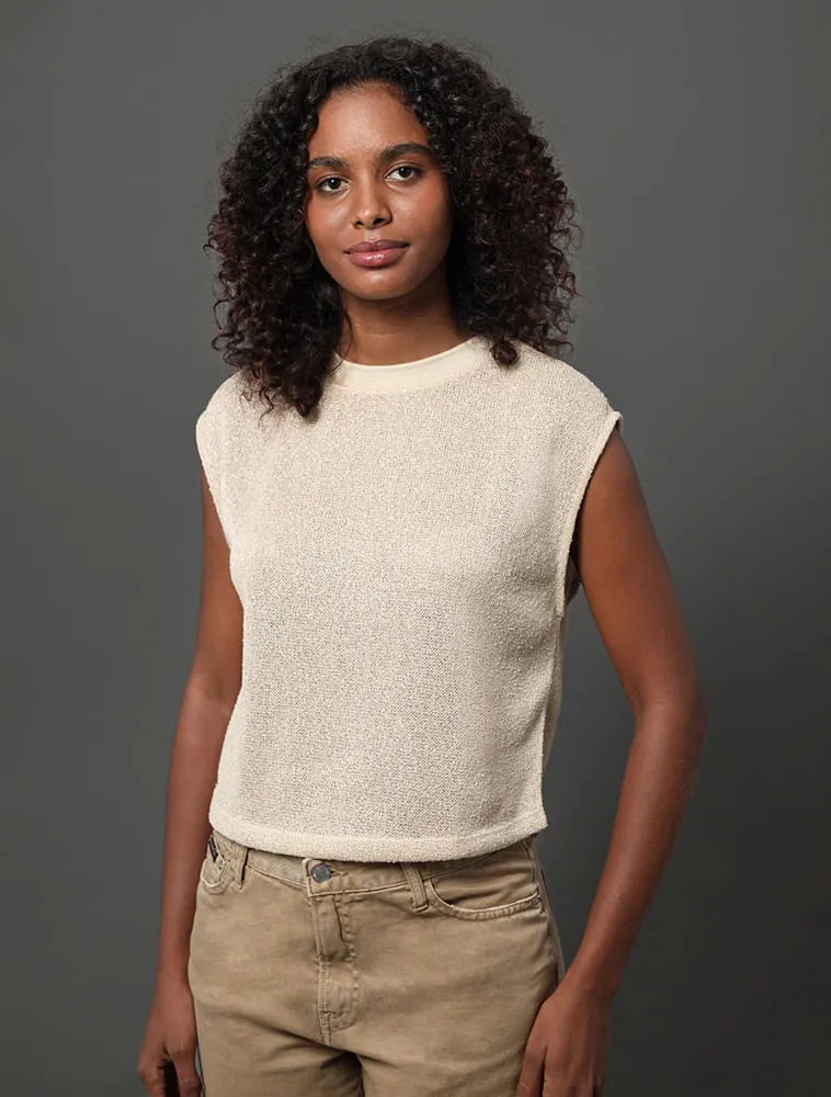 Calvin Klein Jeans, Camiseta Feminina Malha Metallic Calvin Klein Jeans - Caqui Medio