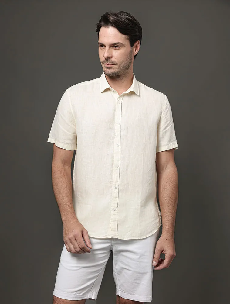 Calvin Klein Jeans, Camisa Masculina Cannes Linen Calvin Klein - Amarelo Manteiga