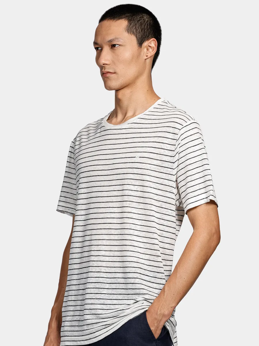 Aramis, T-Shirt Stripe Linen Off White Com Marinho