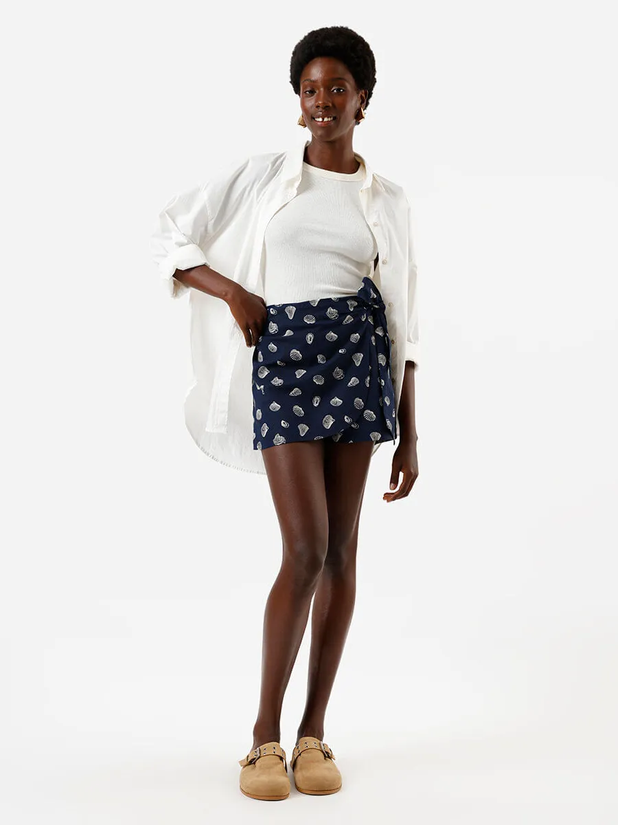C&A, short saia pareô feminino com linho estampado azul