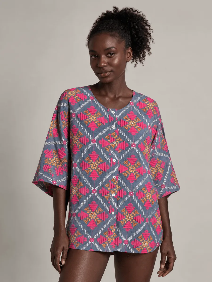 Hope Resort, Camisa  Ampla  Arpillera Estampa Arpillera