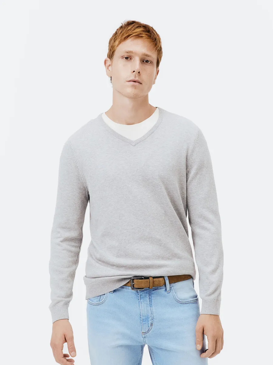 Hering Adulto, Blusão Básico Masculino Regular Gola V Em Tricô - Cinza