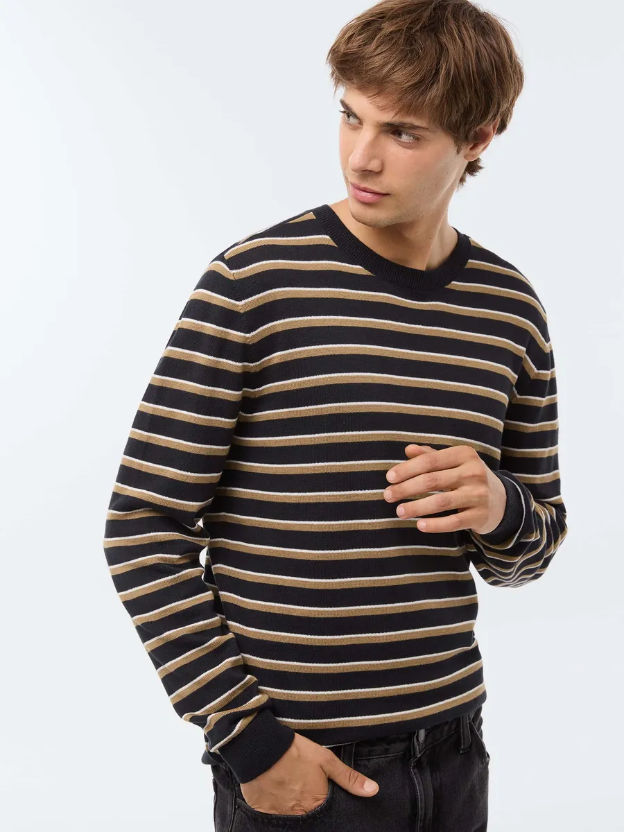 Hering Adulto, Blusão Básico Masculino Listrado Em Tricô - Azul