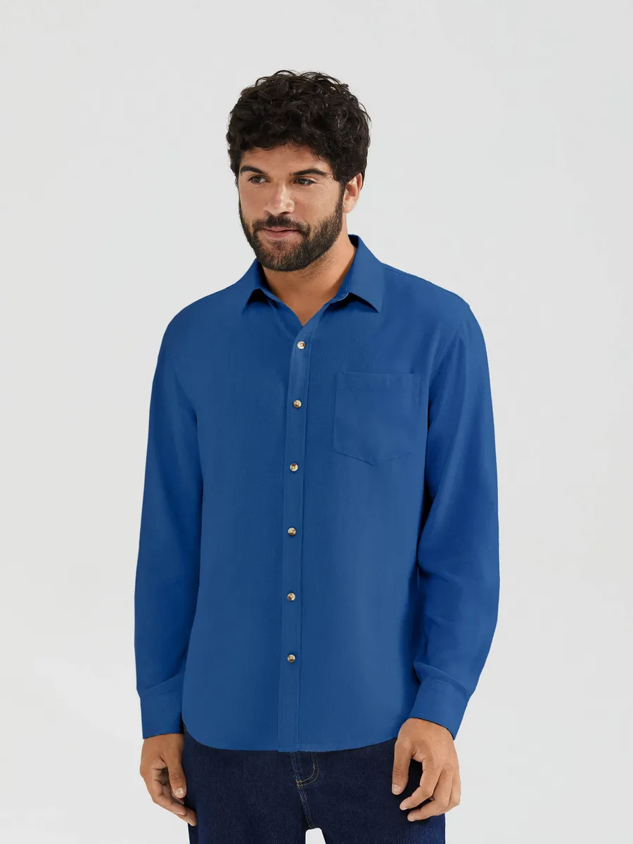 Hering Adulto, Camisa Básica Masculina Manga Longa Slim Em Linho - Azul