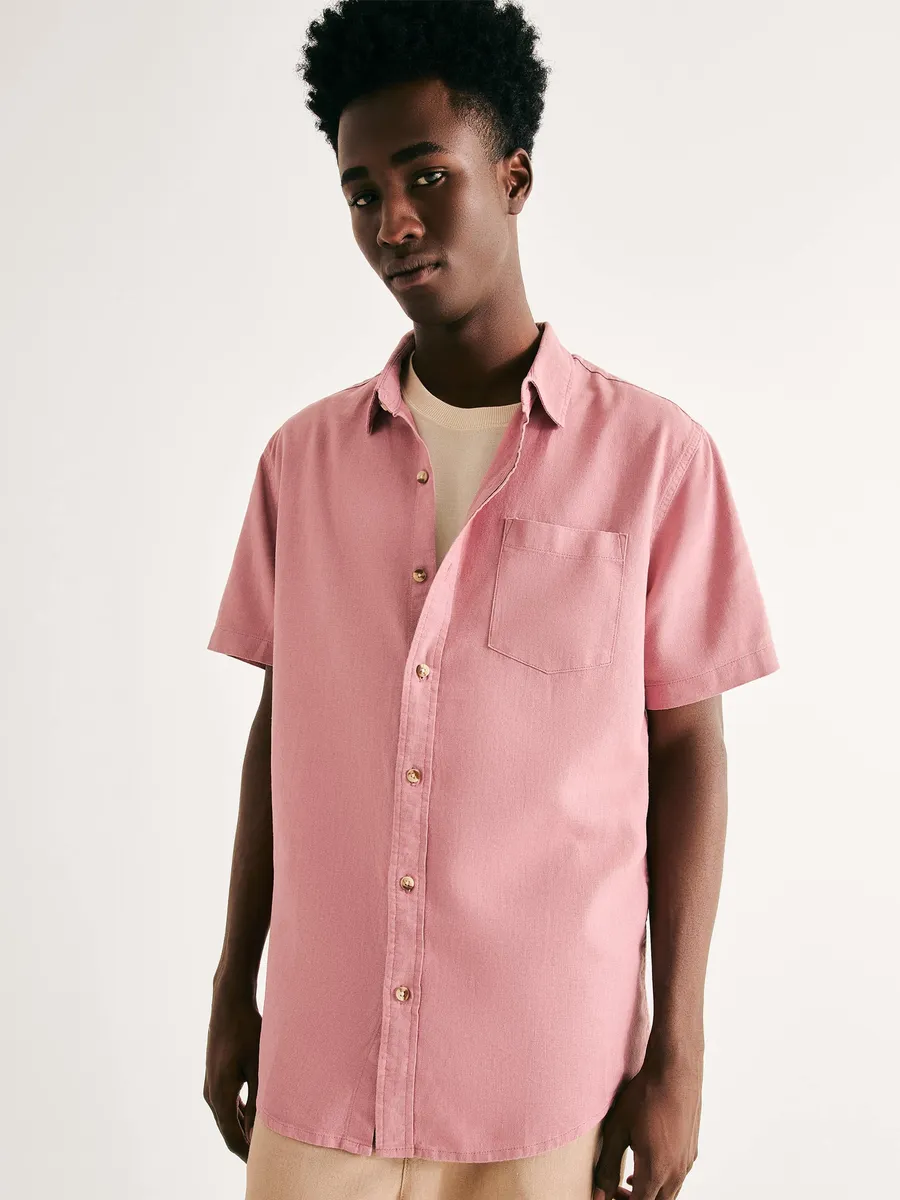 Hering Adulto, Camisa Básica Masculina Manga Curta Em Linho - Rosa