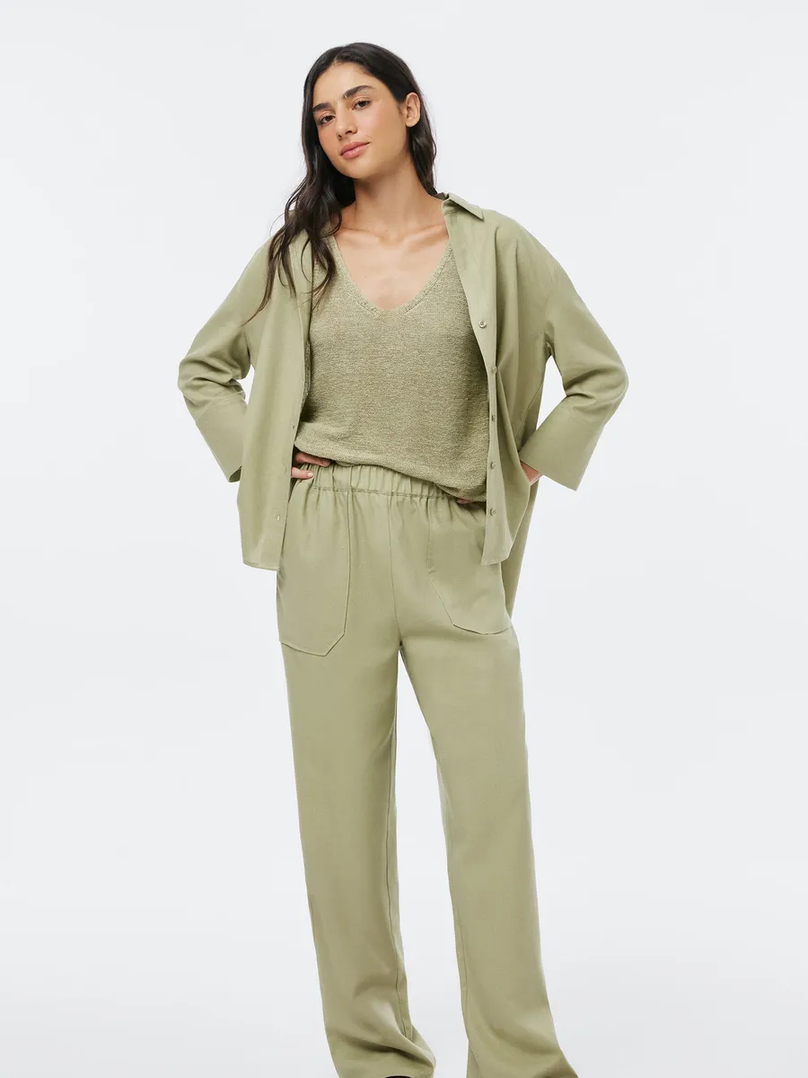 Hering Adulto, Calça Feminina Reta Em Viscolinho - Verde