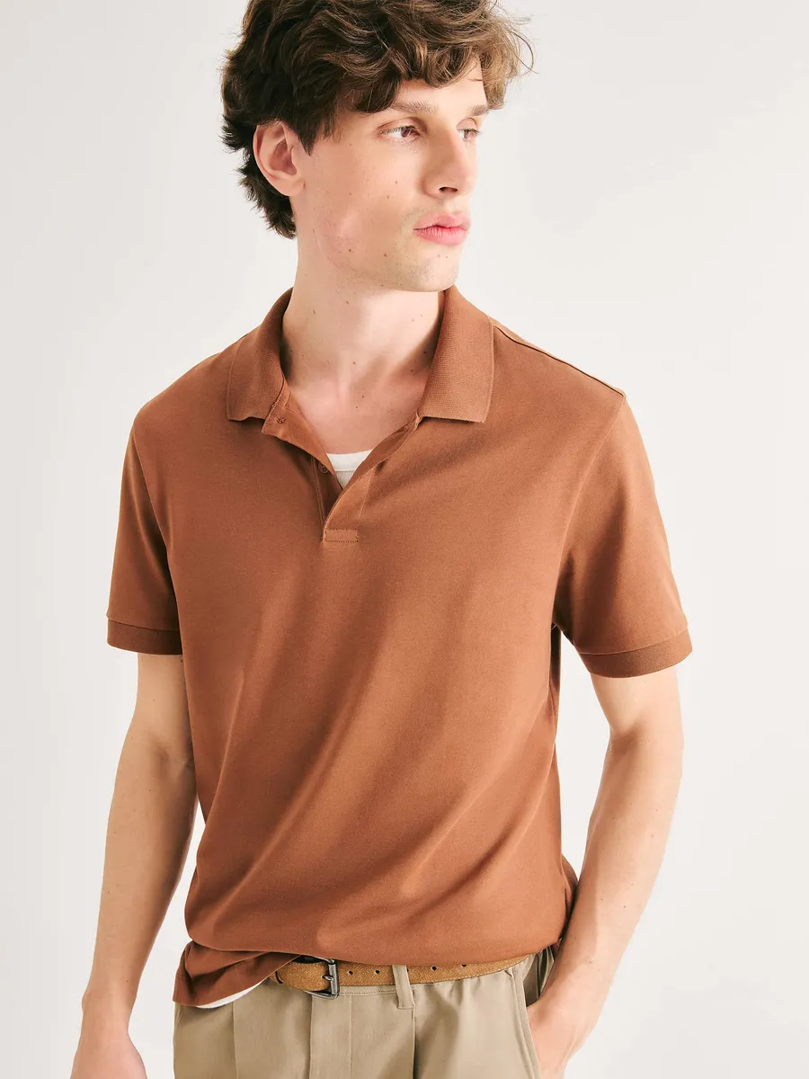 Hering Adulto, Camisa Polo Básica Masculina Manga Curta Pima - Marrom
