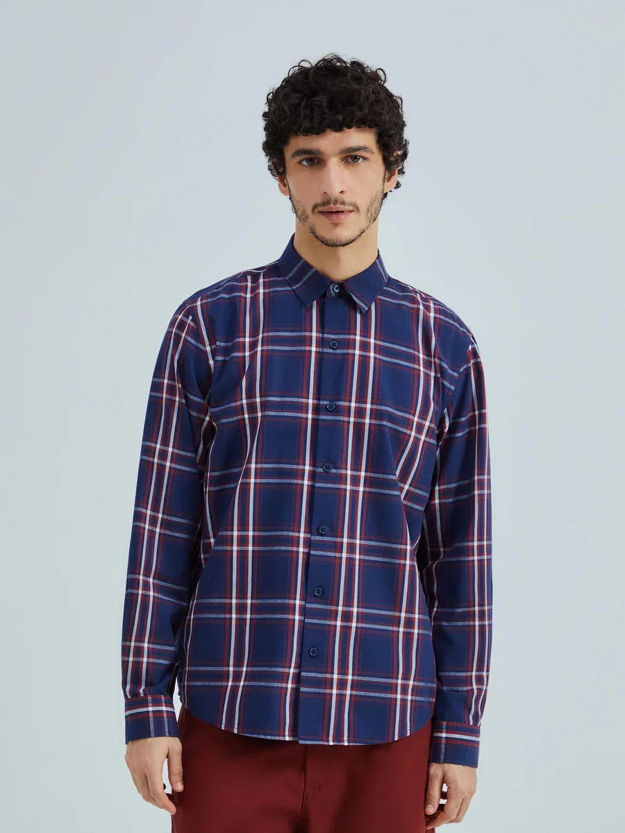 Hering Adulto, Camisa Masculina Manga Longa Xadrez - Azul