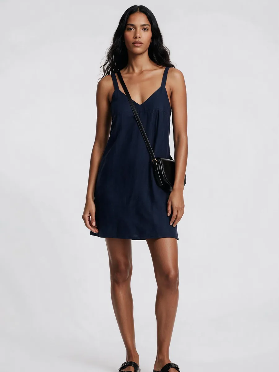 Hering Adulto, Vestido Curto Decote V Em Viscolinho - Azul