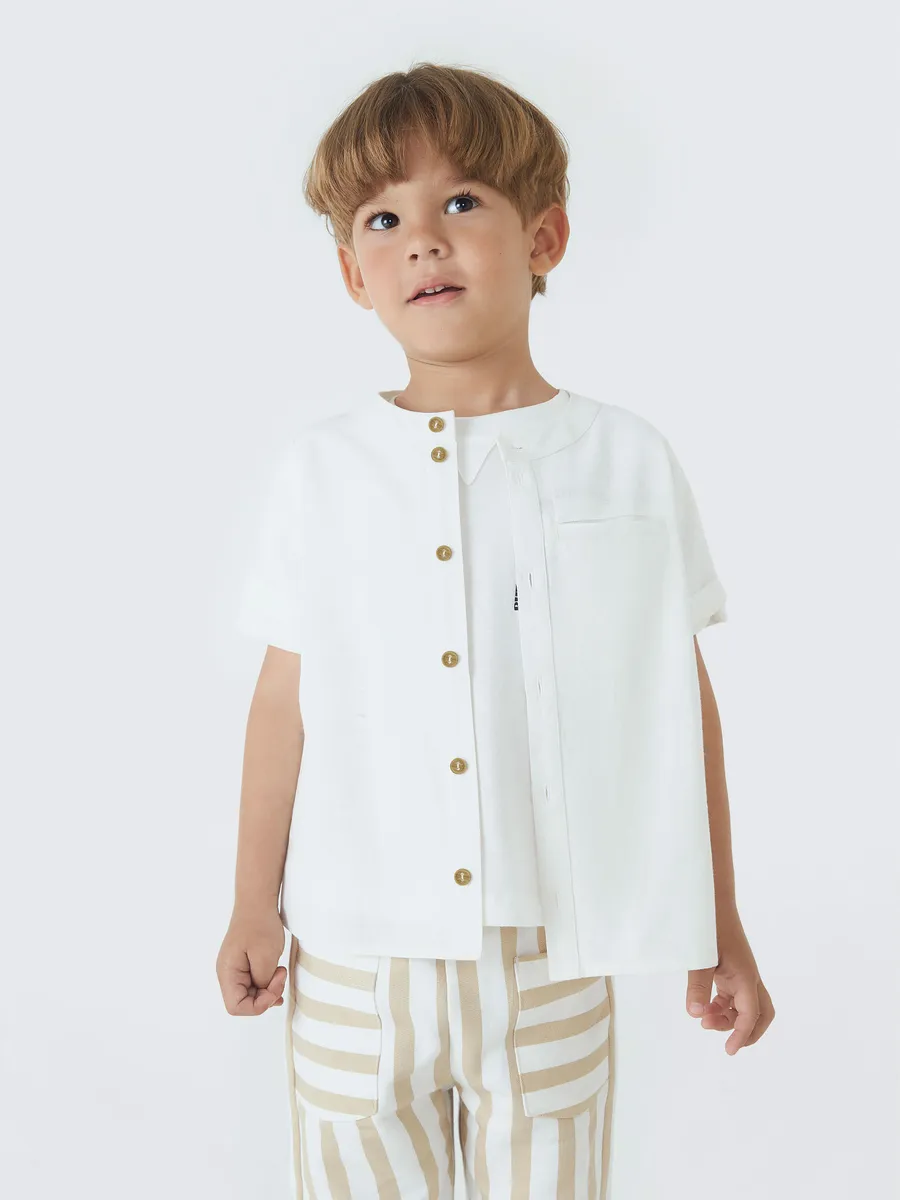 Hering Kids, Camisa Infantil Menino Toddler Com Linho e Gola Portuguesa - Off white