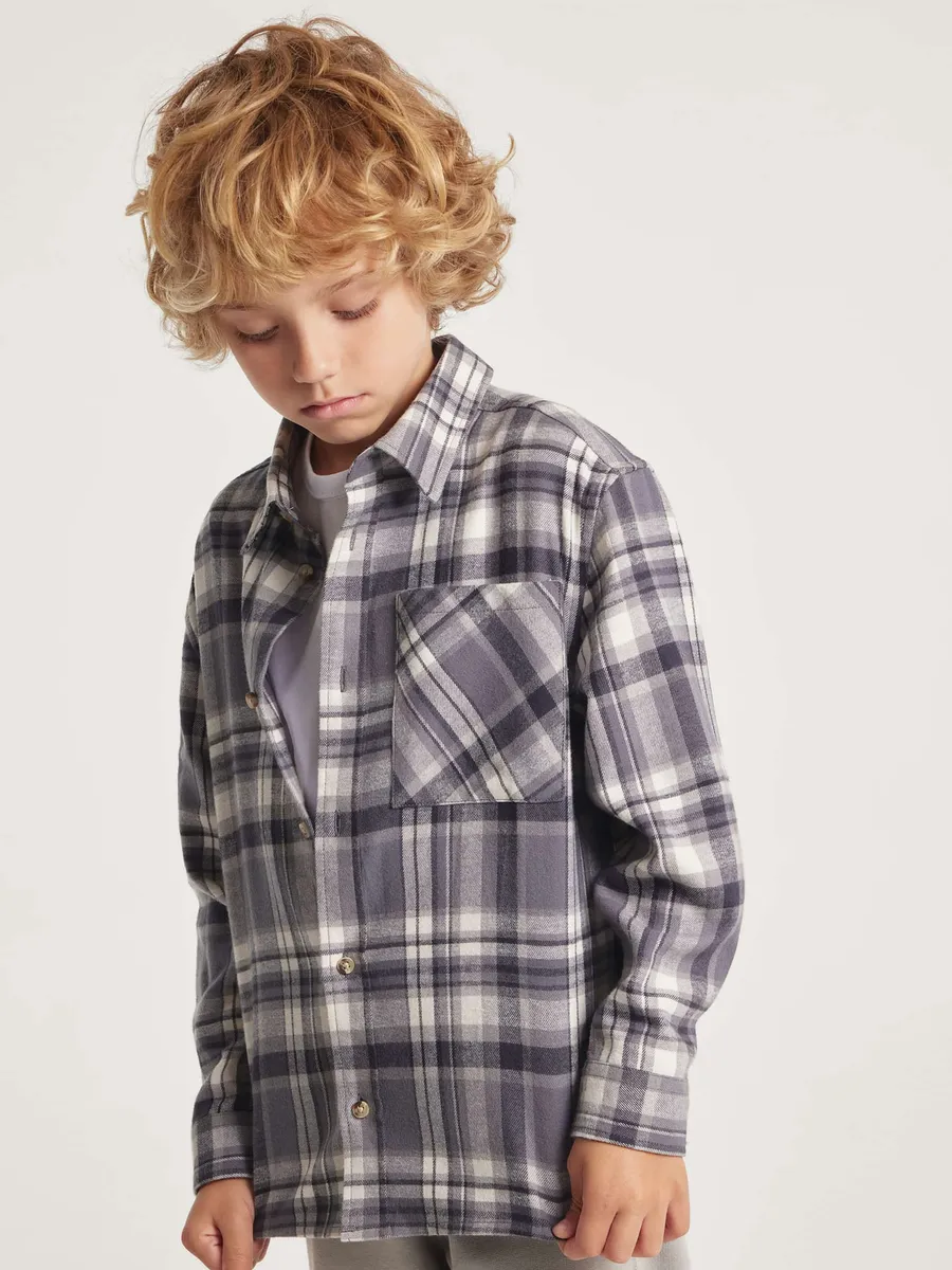 Hering Kids, Camisa Infantil Menino Flanelada Xadrez - Cinza