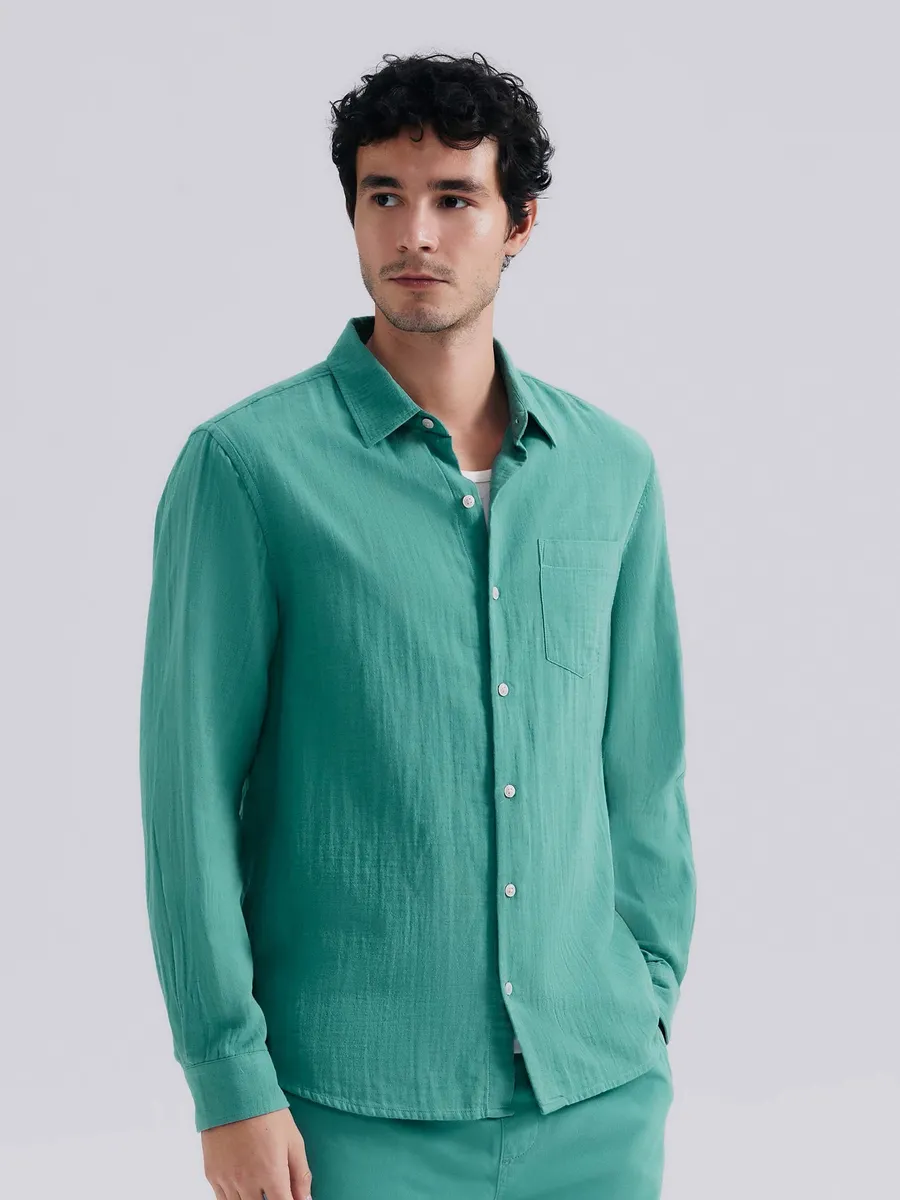 Hering Adulto, Camisa Masculina Manga Longa Texturizada - Verde