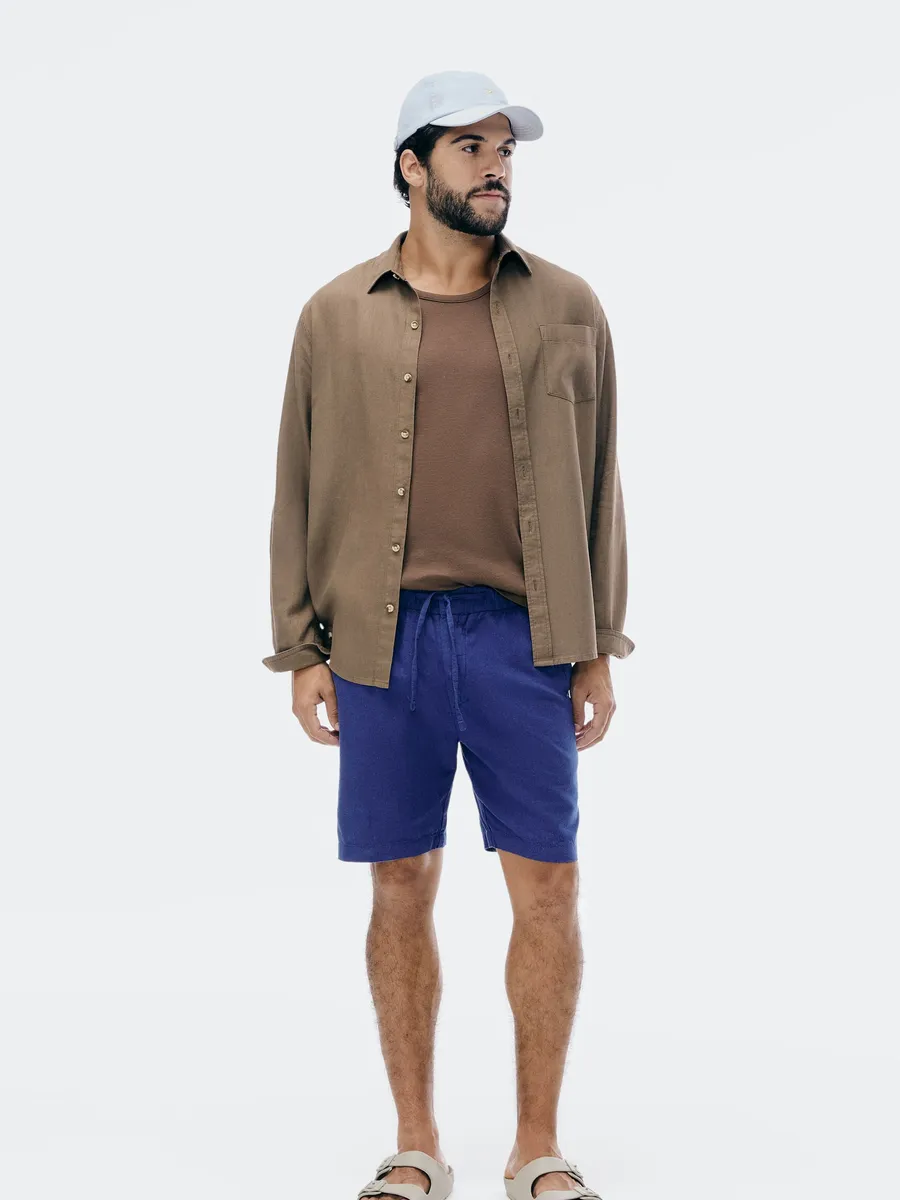 Hering Adulto, Bermuda Masculina Reta Com Linho - Azul