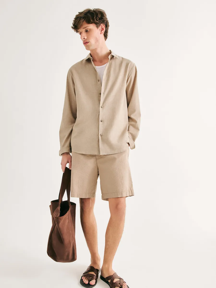 Hering Adulto, Bermuda Masculina Reta Anarruga - Bege