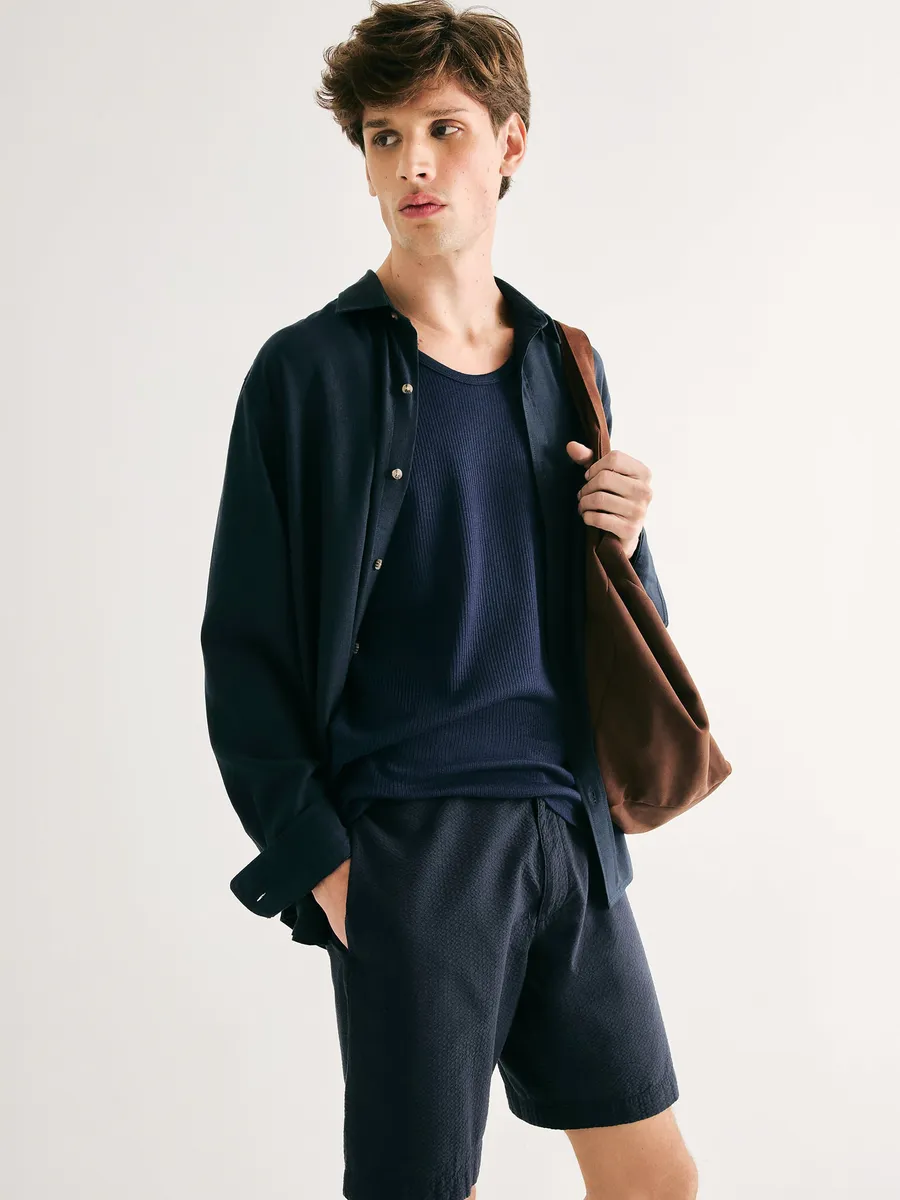 Hering Adulto, Bermuda Masculina Reta Anarruga - Azul
