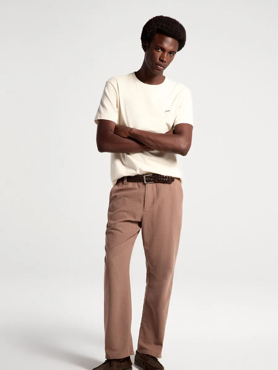 Hering Adulto, Calça Masculina Chino Risca De Giz - Bege