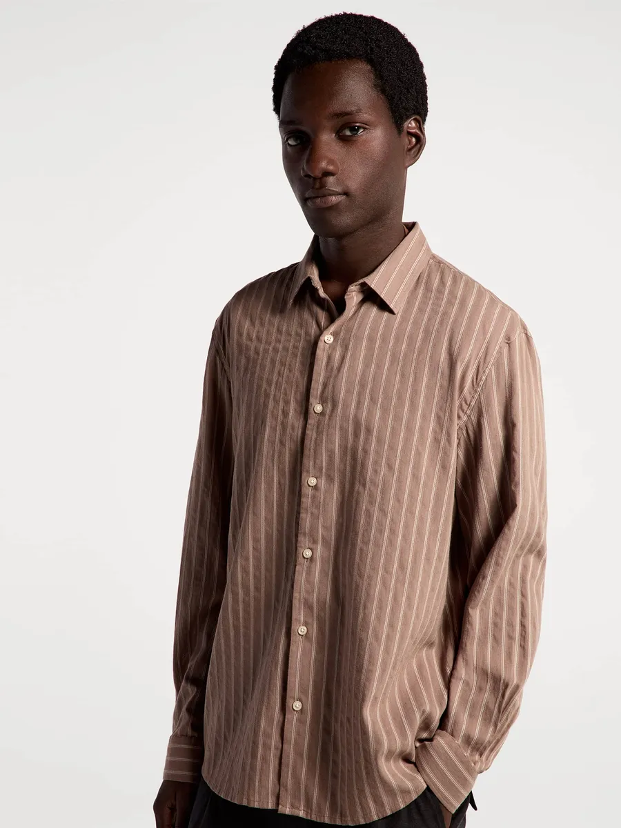 Hering Adulto, Camisa Masculina Comfort Listrada - Marrom