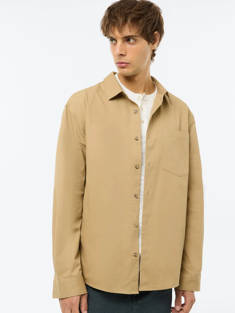 Hering Adulto, Camisa Masculina Comfort Em Sarja - Bege
