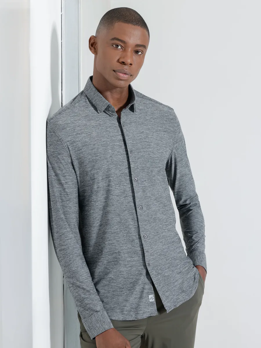 Urban, Camisa New Melange Manga Longa Cinza